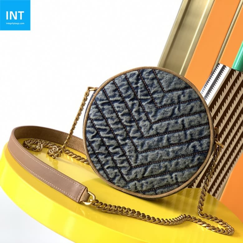 Saint Laurent Round Quilted Denim Crossbody Bag