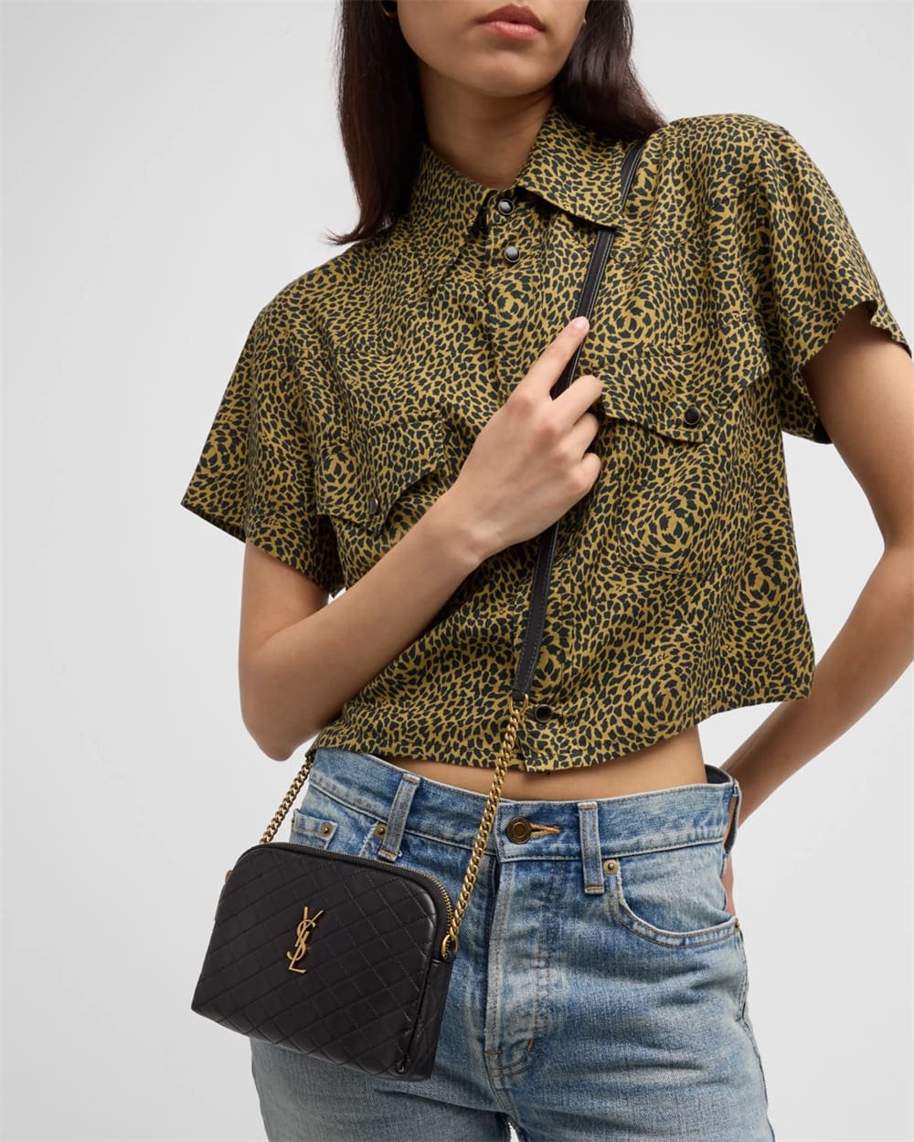 Saint Laurent Gaby Mini YSL Crossbody Bag in Quilted Leather