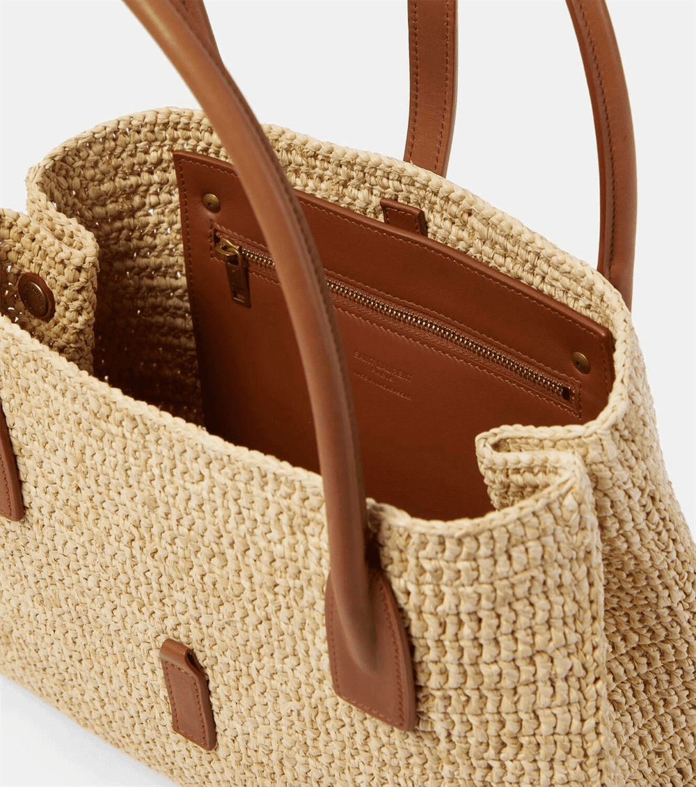 Saint Laurent Panier leather-trimmed raffia tote bag