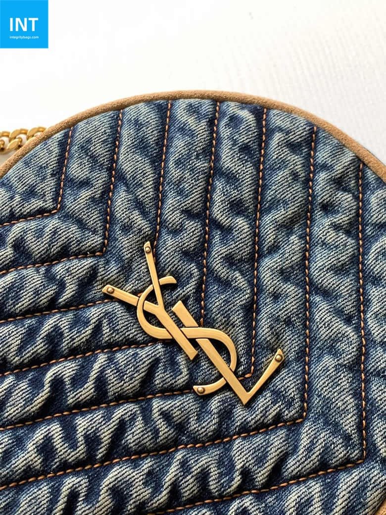 Saint Laurent Round Quilted Denim Crossbody Bag