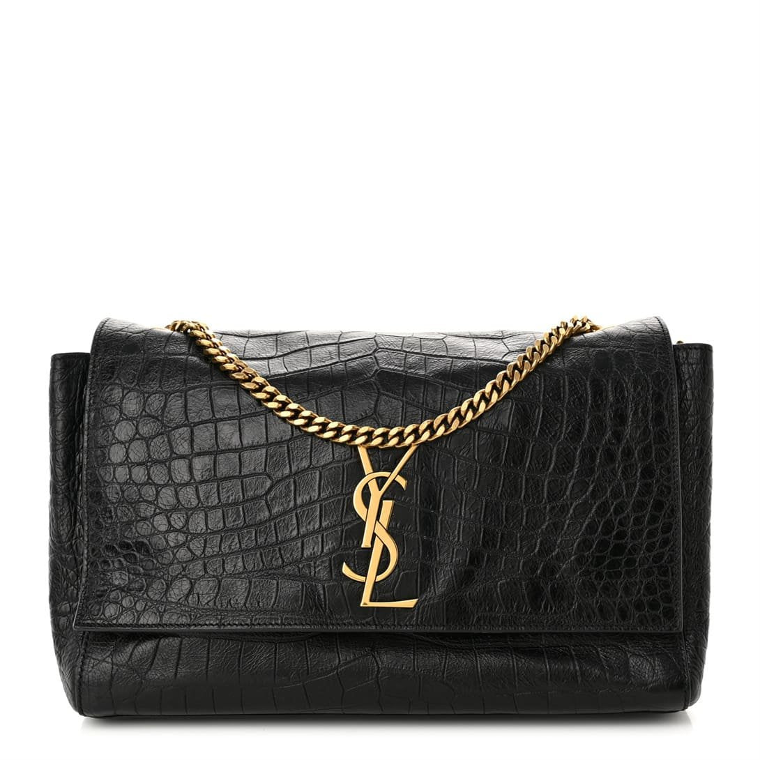 Saint Laurent Medium Double-Sided Lettering Kate Crossbody Bag in Calfskin and Crocodile-Embossed Suede