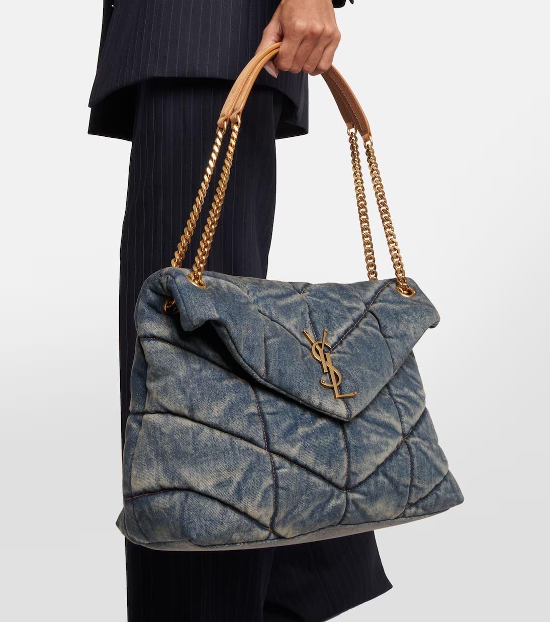 SAINT LAURENT PUFFER SMALL IN SUEDE AND DENIM
