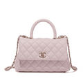 Chanel Pink Quilted Caviar Coco Top Handle Flap Bag Gold Hardware