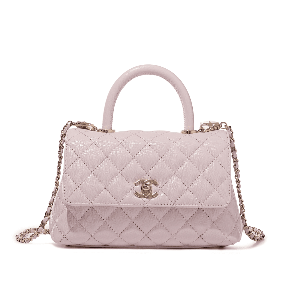 Chanel Pink Quilted Caviar Coco Top Handle Flap Bag Gold Hardware