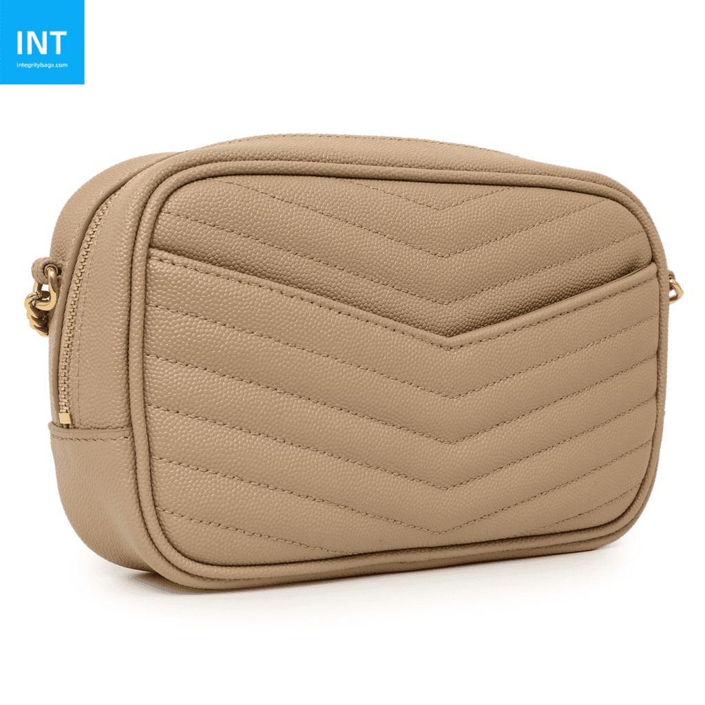 Saint Laurent Calfskin Matelasse Monogram Lou Camera Bag Dark Beige