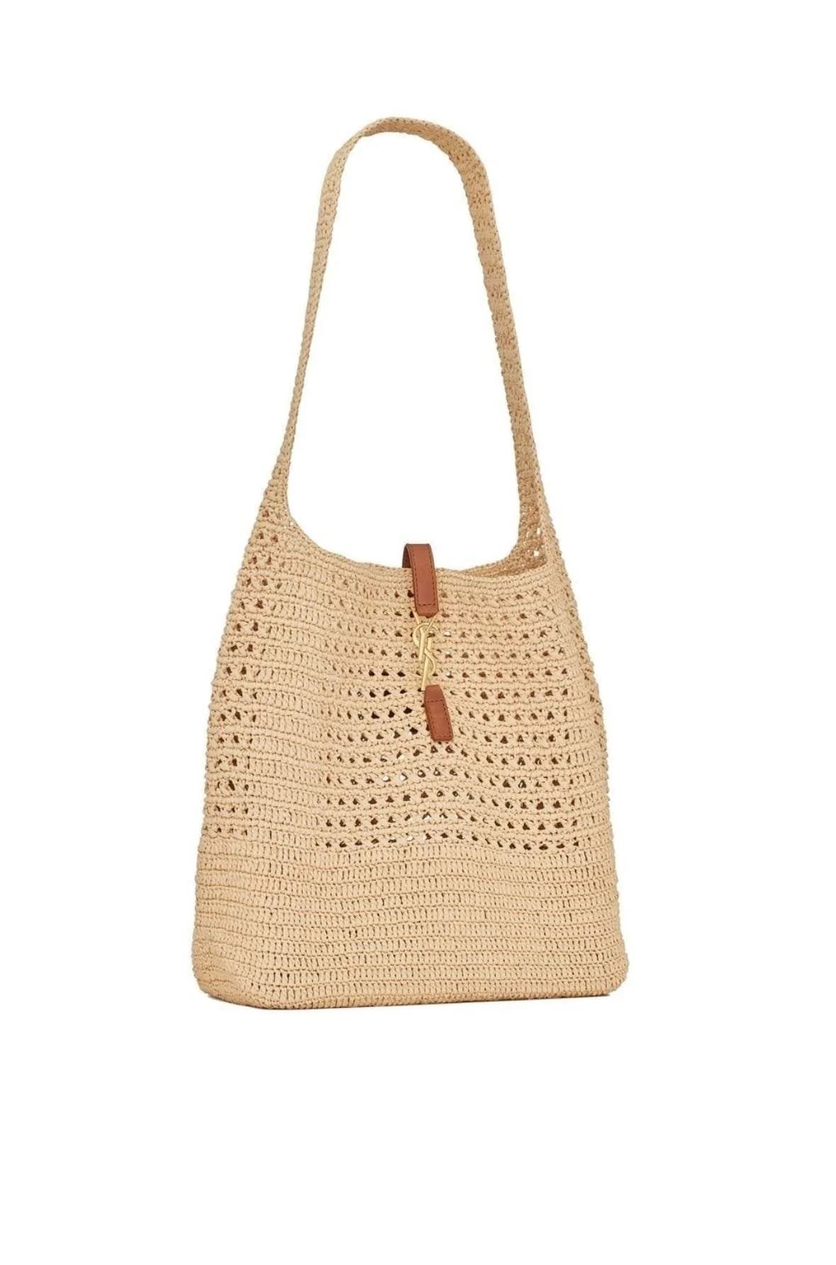 Saint Laurent Le 5 À 7 in Raffia Crochet and Smooth Leather