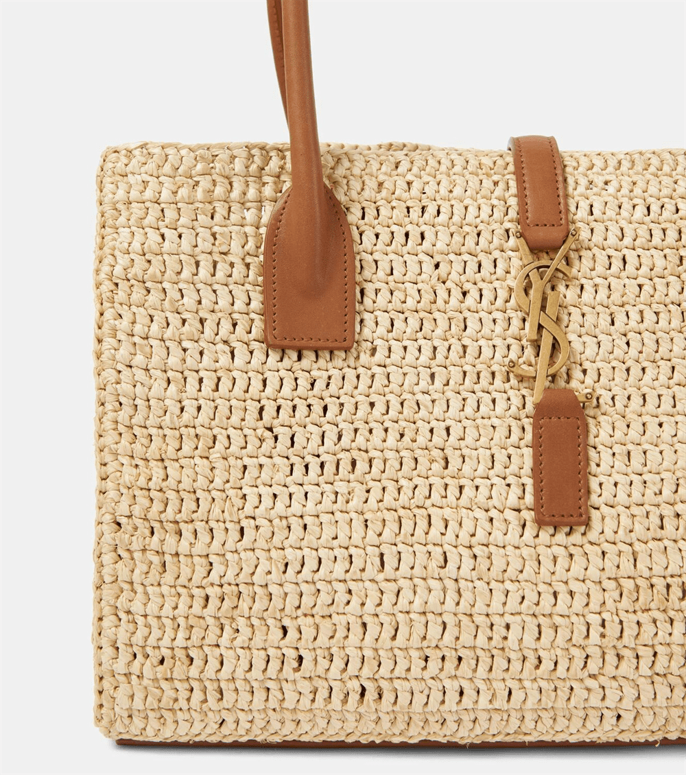 Saint Laurent Panier leather-trimmed raffia tote bag