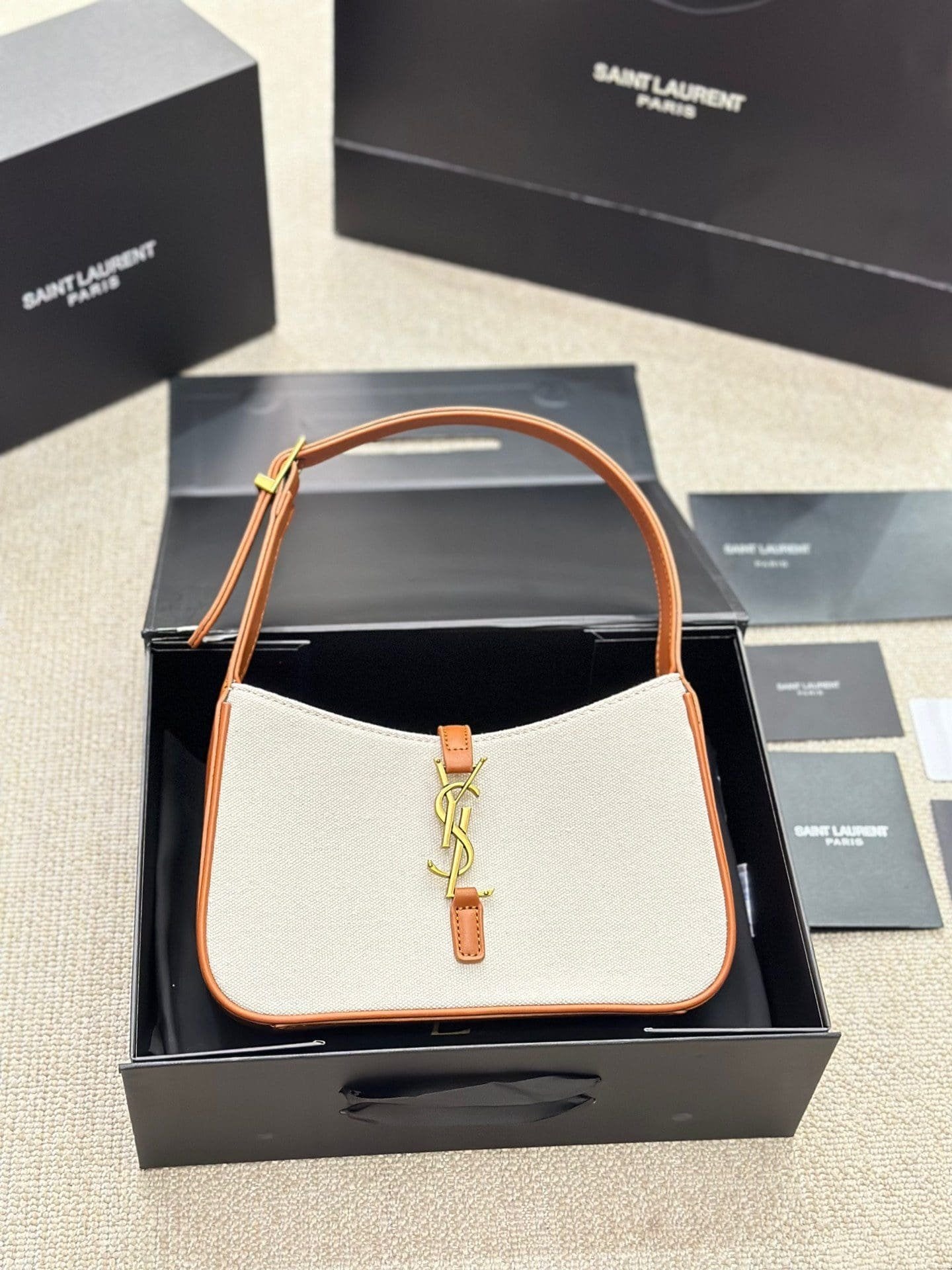 SAINT LAURENT LE 5 À 7 IN CANVAS AND LEATHER