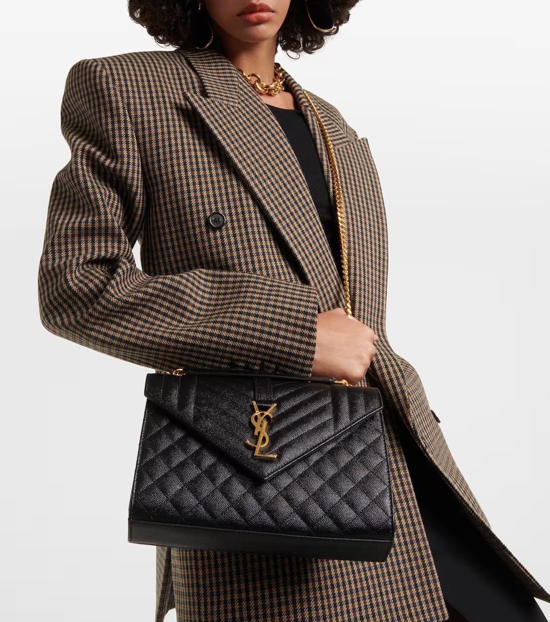 SAINT LAURENT ENVELOPE MEDIUM IN QUILTED GRAIN DE POUDRE EMBOSSED LEATHER