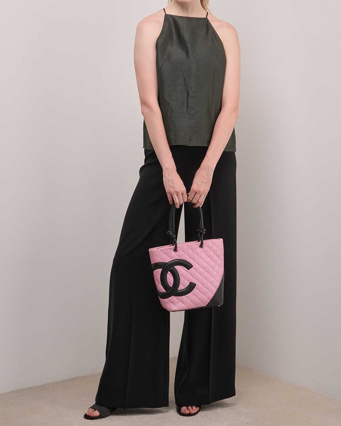 Chanel Cambon Tote Bag Small Lamb Pink / Black