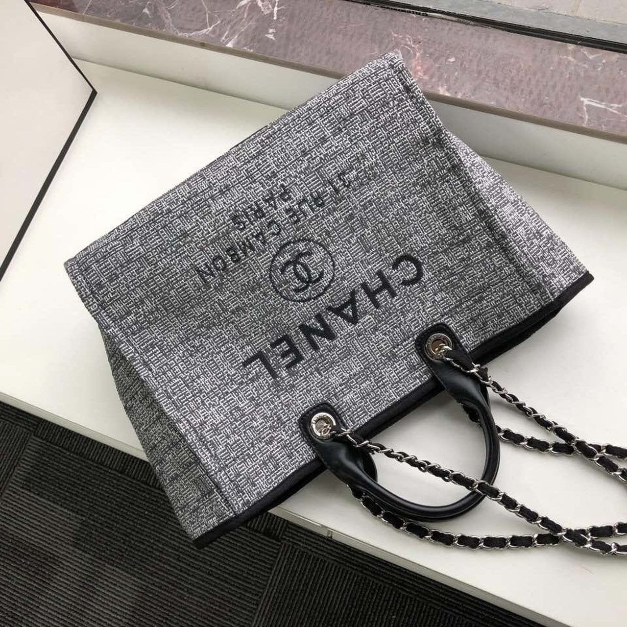 Chanel Deauville Tote Raffia Canvas Bag