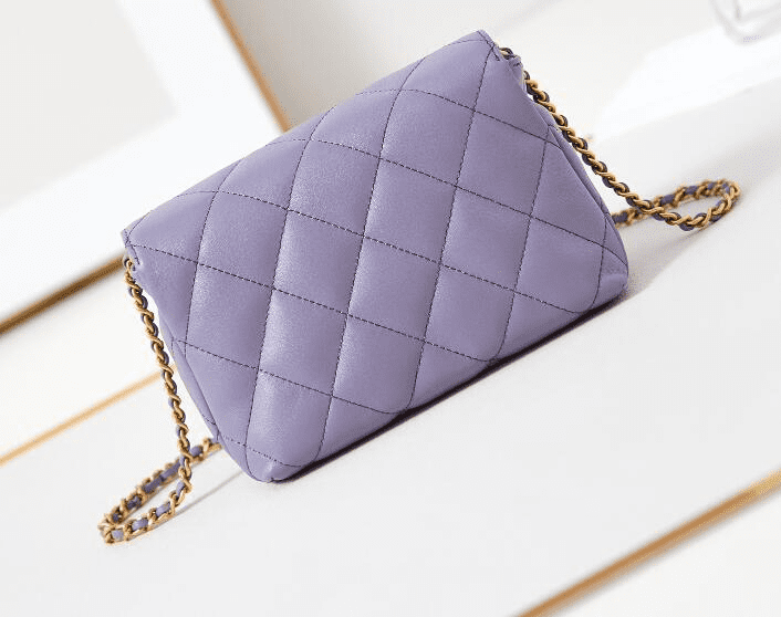 Chanel  Shiny Lambskin Quilted Mini Pearl Logo Flap Light Purple