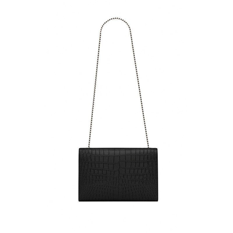 Saint Laurent Large Kate Chain Bag In Black Crocodile Embossed L