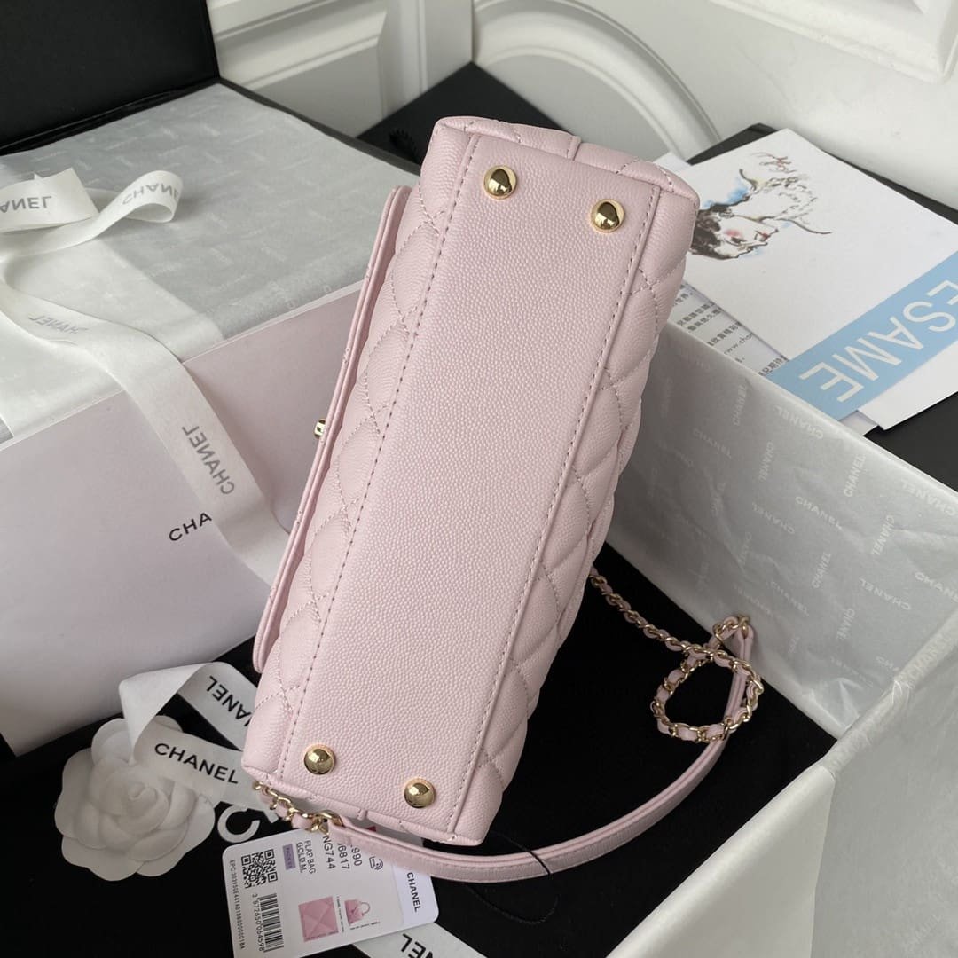 Chanel Pink Quilted Caviar Coco Top Handle Flap Bag Gold Hardware