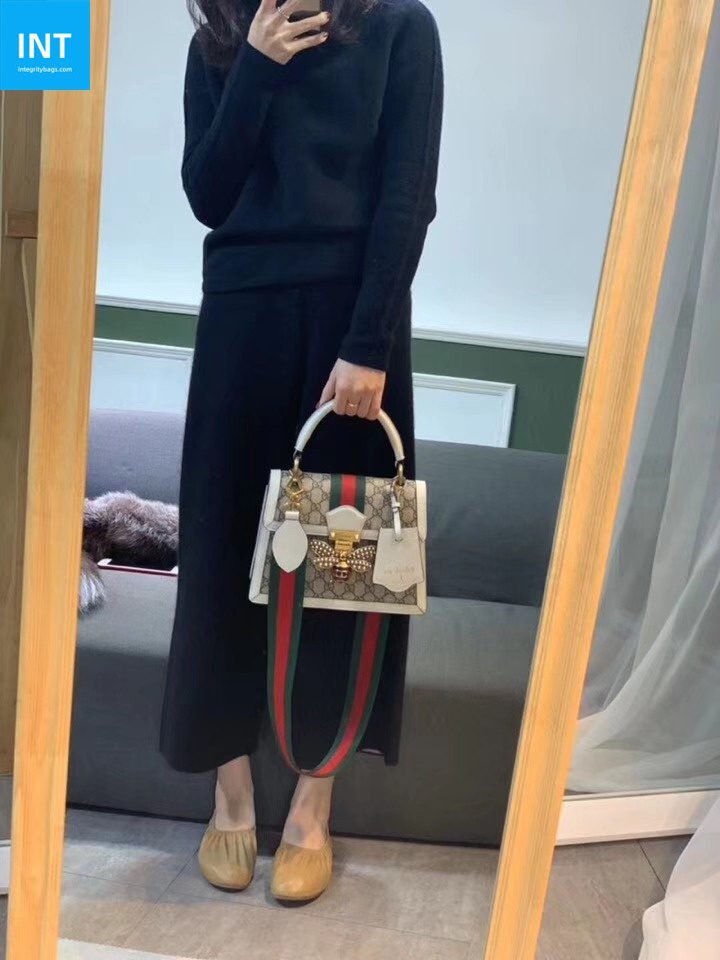 Gucci Queen Margaret Top Handle Bag GG Coated Canvas with Leather Small