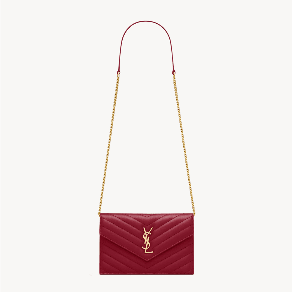 Saint Laurent CASSANDRE envelope chain wallet in lambskin