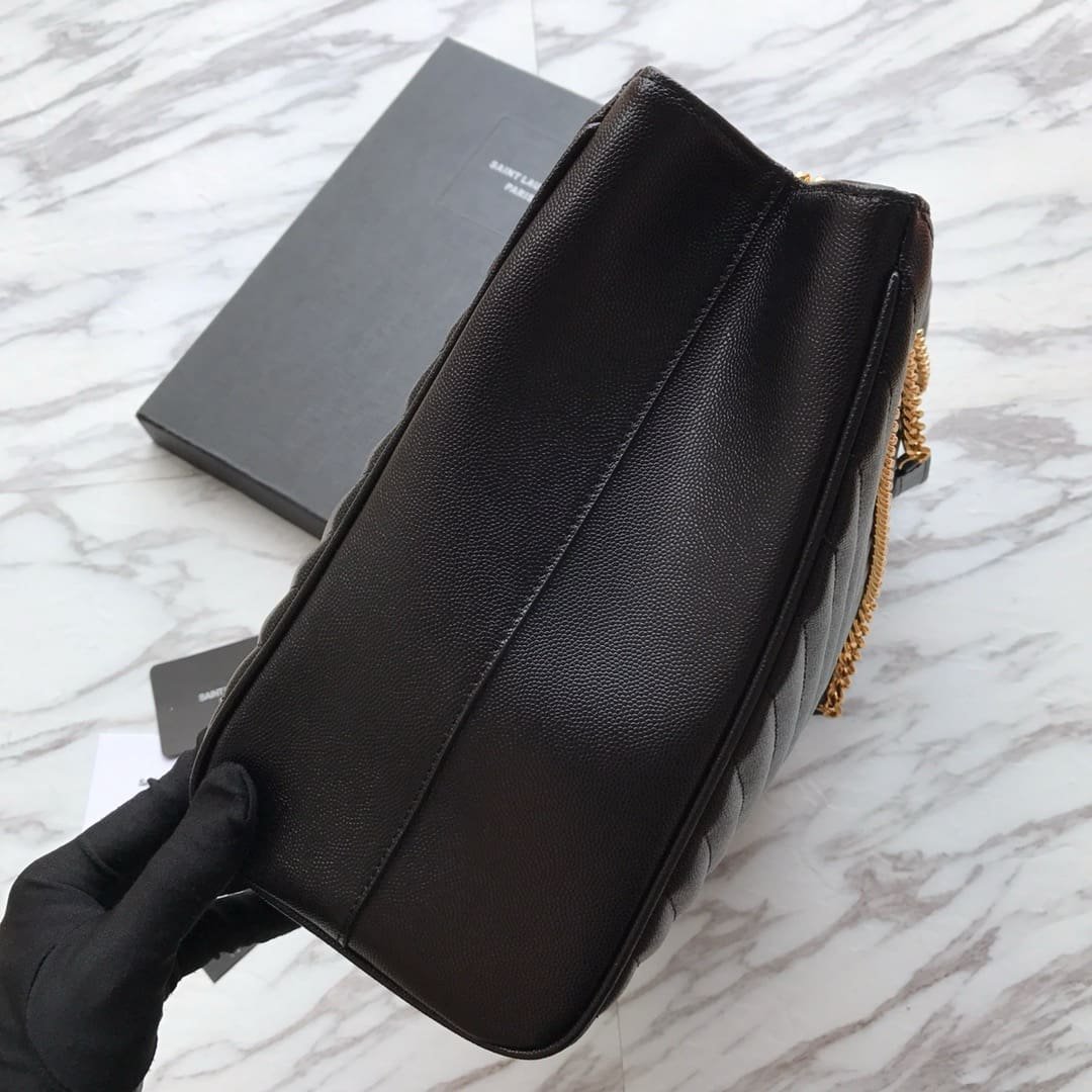 Saint Laurent Black Chevron Leather Monogram Chain Cassandre Tote