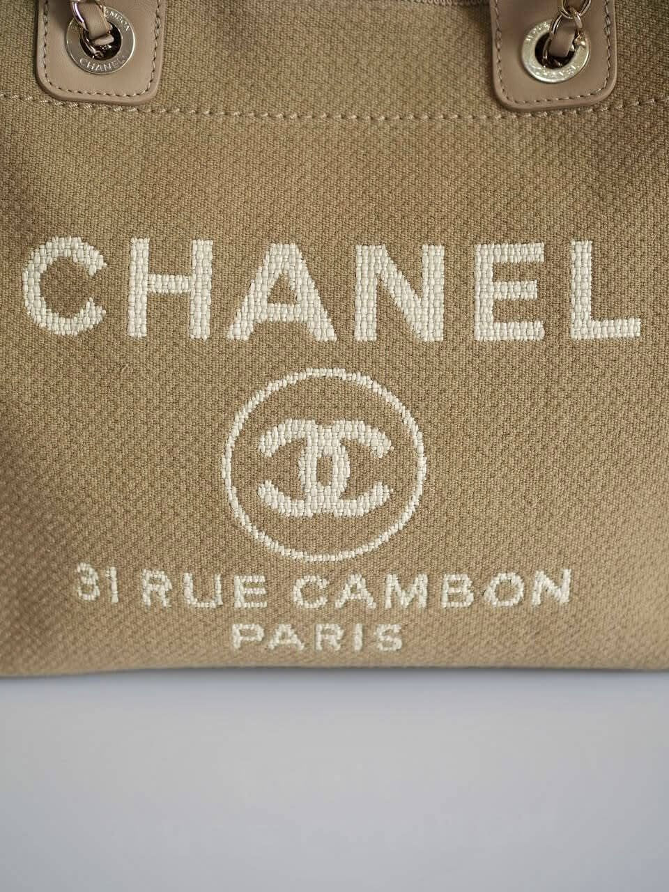 CHANEL Deauville Tote Small Beige Canvas