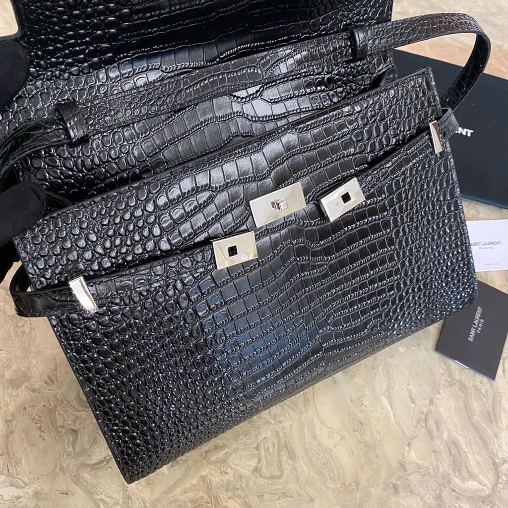 Saint Laurent Black Manhattan croc-effect shoulder bag
