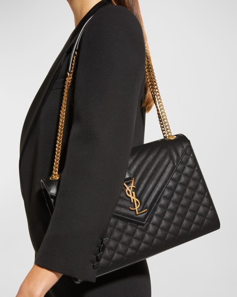 Saint Laurent Envelope Triquilt Large YSL Shoulder Bag in Grained Leather