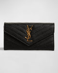 YSL Monogram Large Flap Wallet in Grained Leather