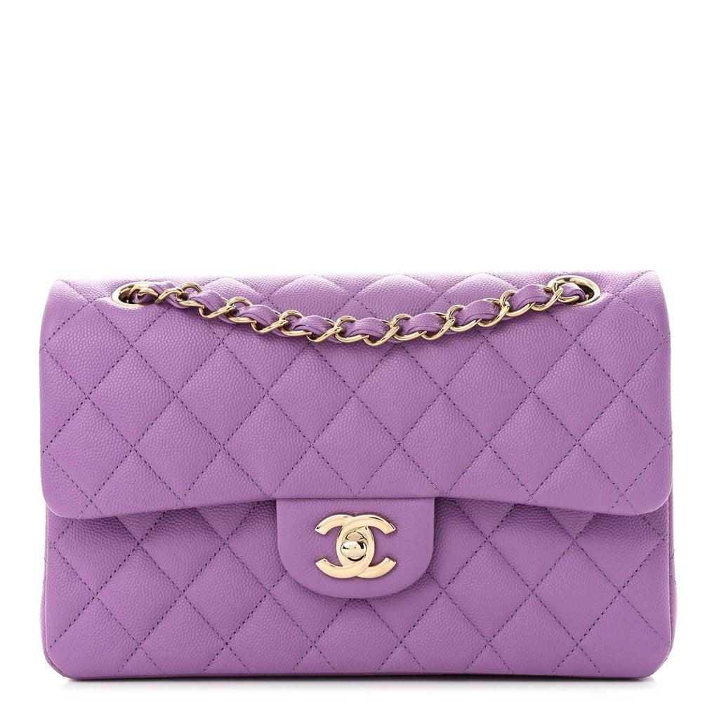 CHANEL Caviar Quilted Small Double Flap Purple