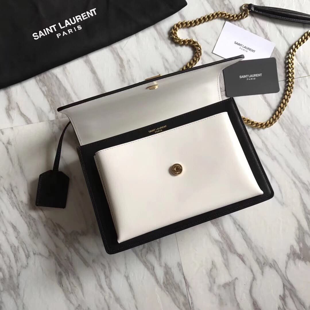 Saint Laurent  Calfskin Bi-Color Medium Monogram Sunset Black Pearl White