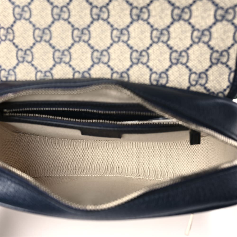 Gucci Supreme Monogram Textured Dollar Calfskin Web Studded Mini Ophidia Flap Shoulder Bag Beige Blue