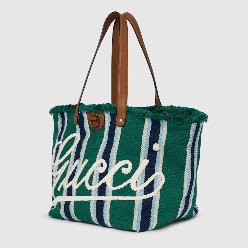 GUCCI EMBROIDERED MEDIUM CANVAS TOTE BAG