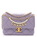 Chanel  Shiny Lambskin Quilted Mini Pearl Logo Flap Light Purple