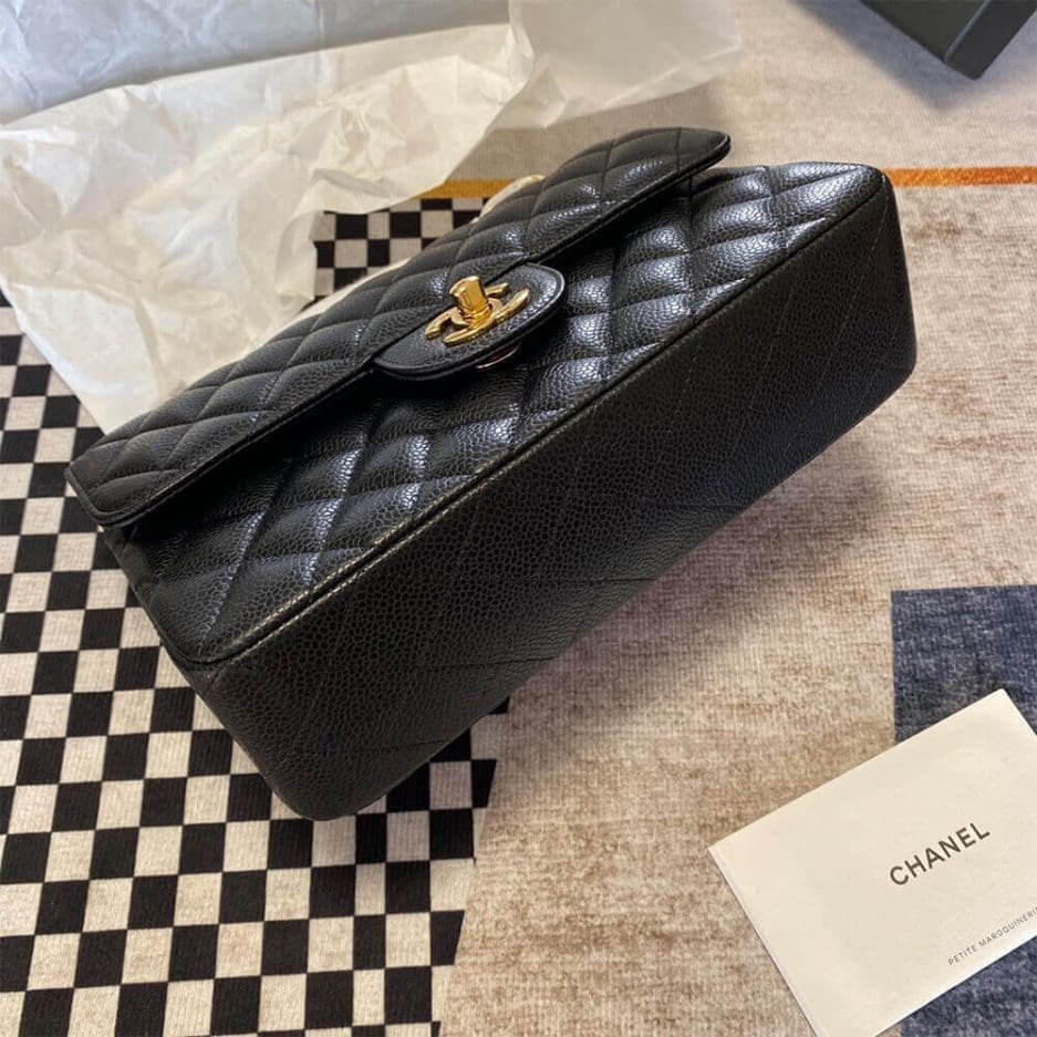 Chanel Classic Flap Handbag Grained Calfskin & Gold Metal