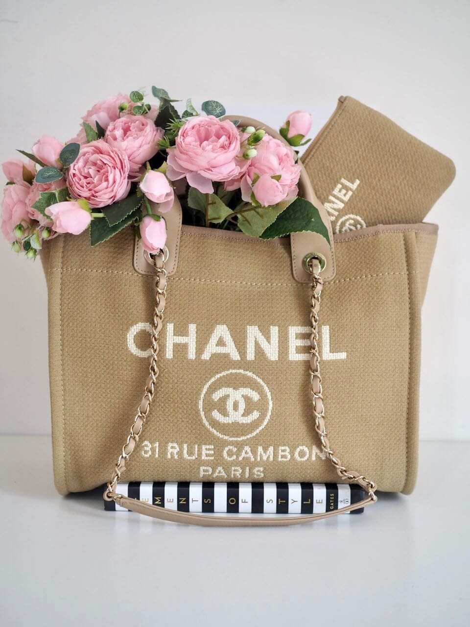 CHANEL Deauville Tote Small Beige Canvas
