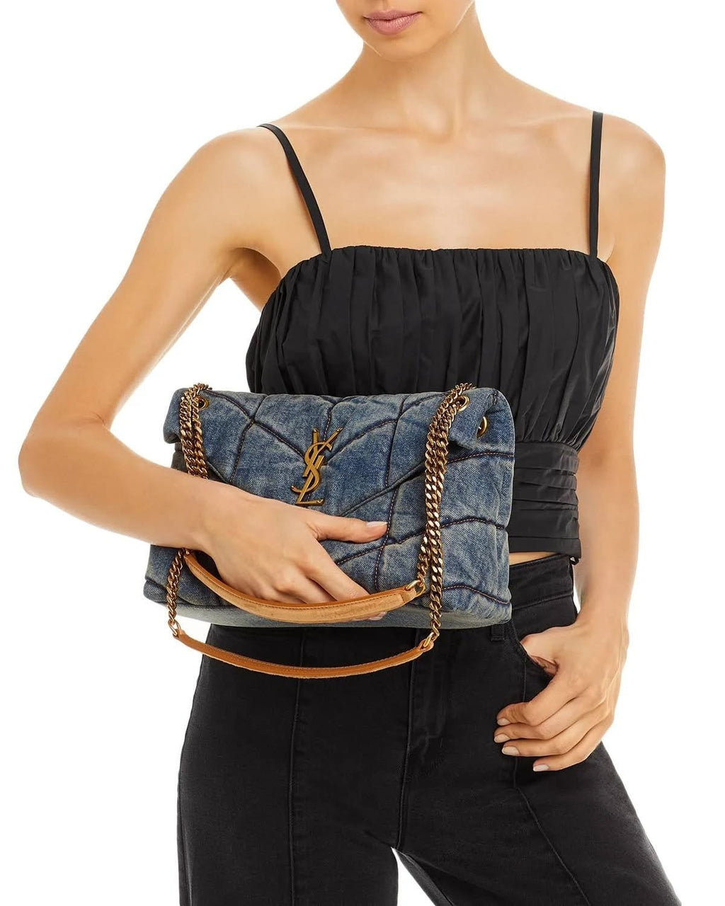 Saint Laurent Denim LouLou Puffer Bag