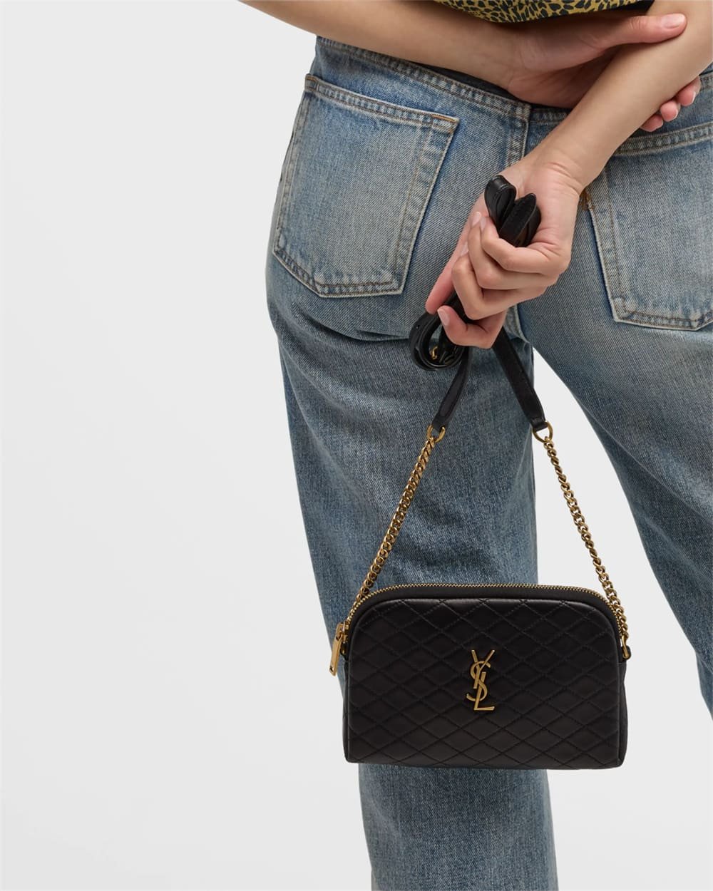 Saint Laurent Gaby Mini YSL Crossbody Bag in Quilted Leather