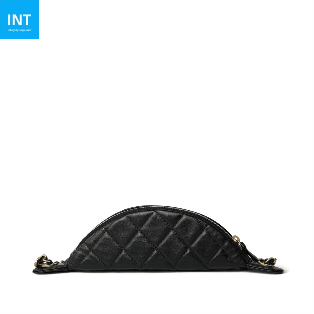 CHANEL 24A Black Lambskin Quilted Waist Bag
