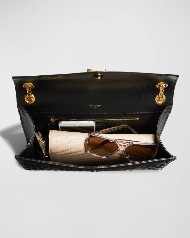 Saint Laurent Envelope Triquilt Large YSL Shoulder Bag in Grained Leather
