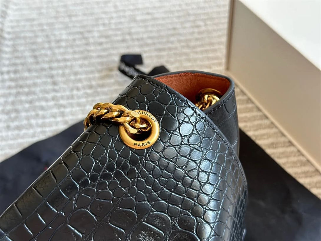 Saint Laurent Medium Double-Sided Lettering Kate Crossbody Bag in Calfskin and Crocodile-Embossed Suede