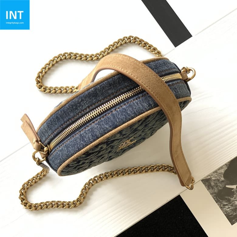 Saint Laurent Round Quilted Denim Crossbody Bag