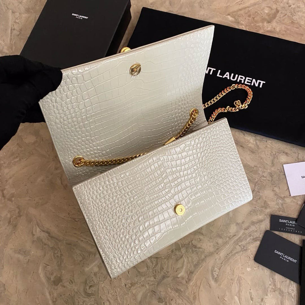 Saint Laurent KATE SMALL TASSEL IN CROCODILE-EMBOSSED LEATHER