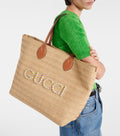 Gucci Medium logo raffia-effect tote bag