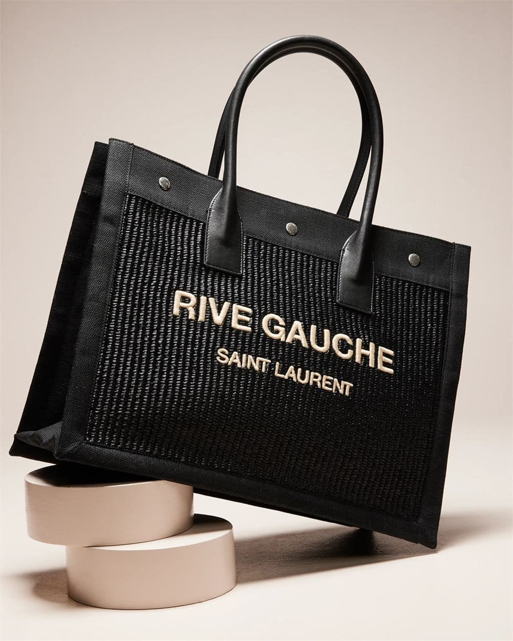 Saint Laurent Rive Gauche Small Tote Bag in Raffia