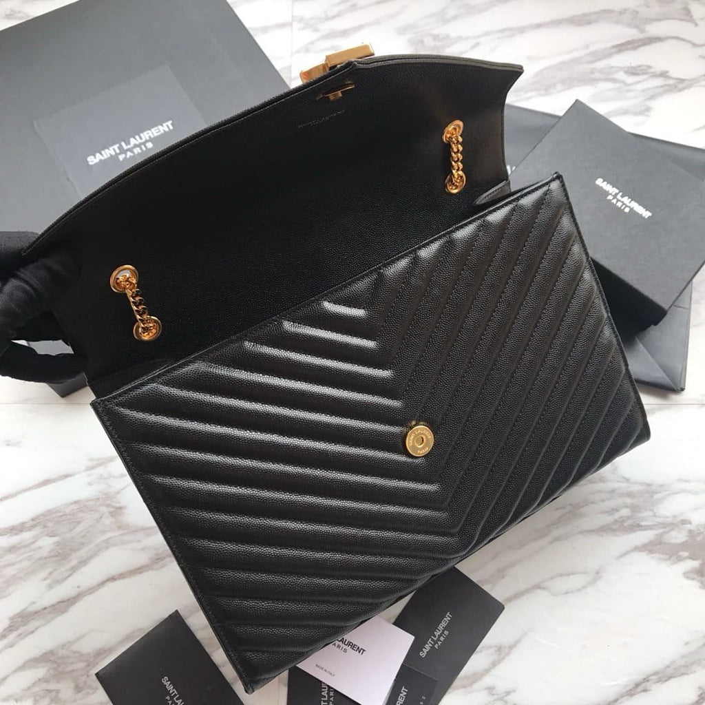 Saint Laurent Envelope Large Bag In Quilted Grain De Poudre Embo