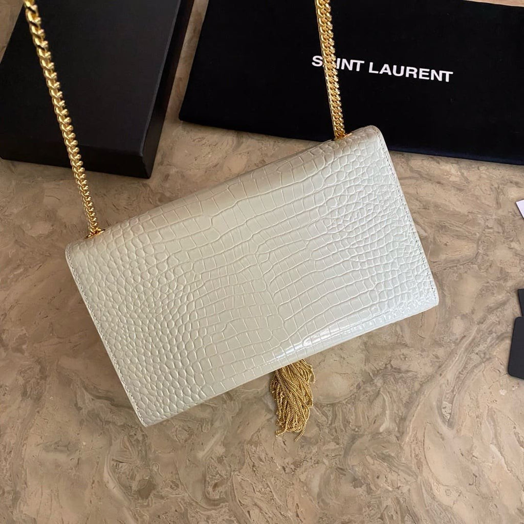 Saint Laurent KATE SMALL TASSEL IN CROCODILE-EMBOSSED LEATHER