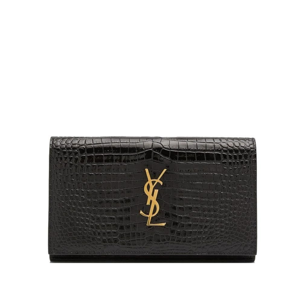 Saint Laurent Cassandra YSL Wallet on Chain in Croc Embossed Leather