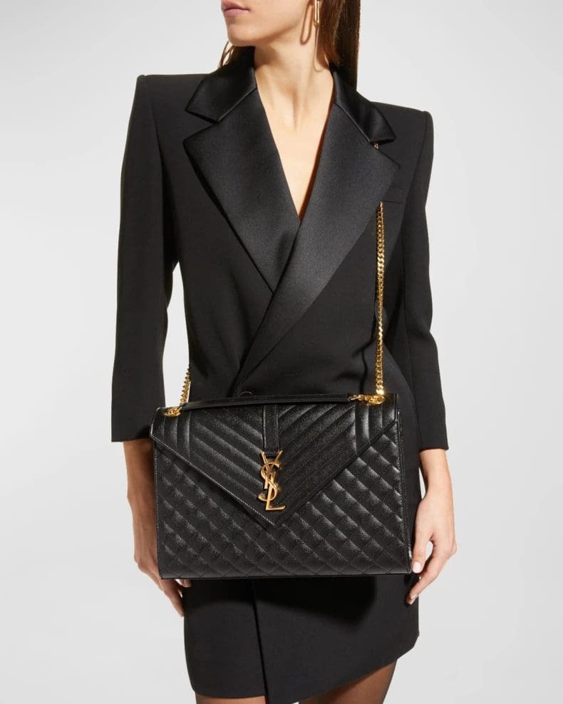 Saint Laurent Envelope Triquilt Large YSL Shoulder Bag in Grained Leather