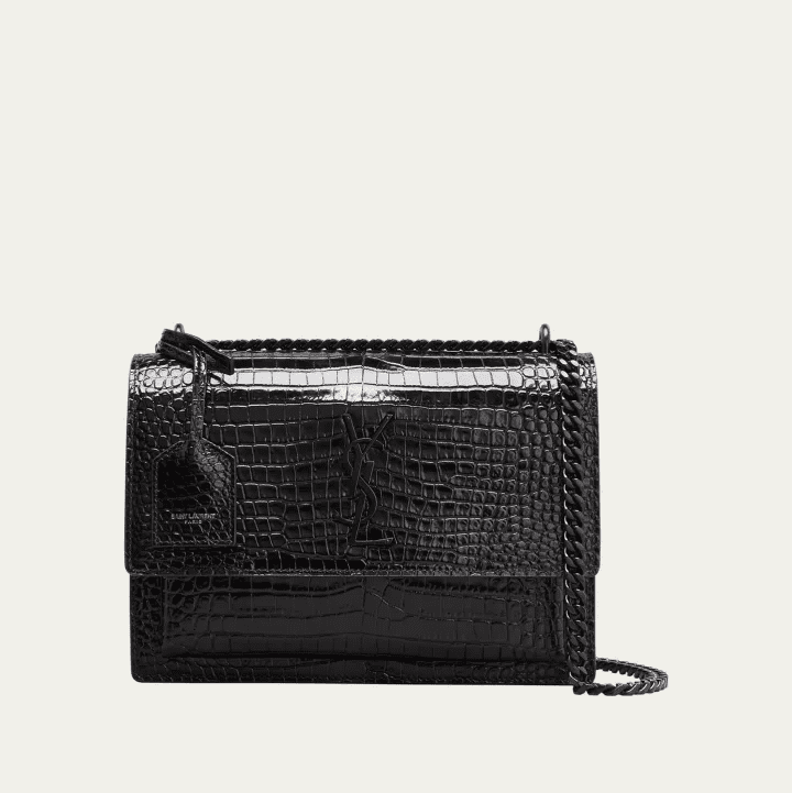 SAINT LAURENT Sunset Medium YSL Crossbody Bag in Croc-Emboassed Leather