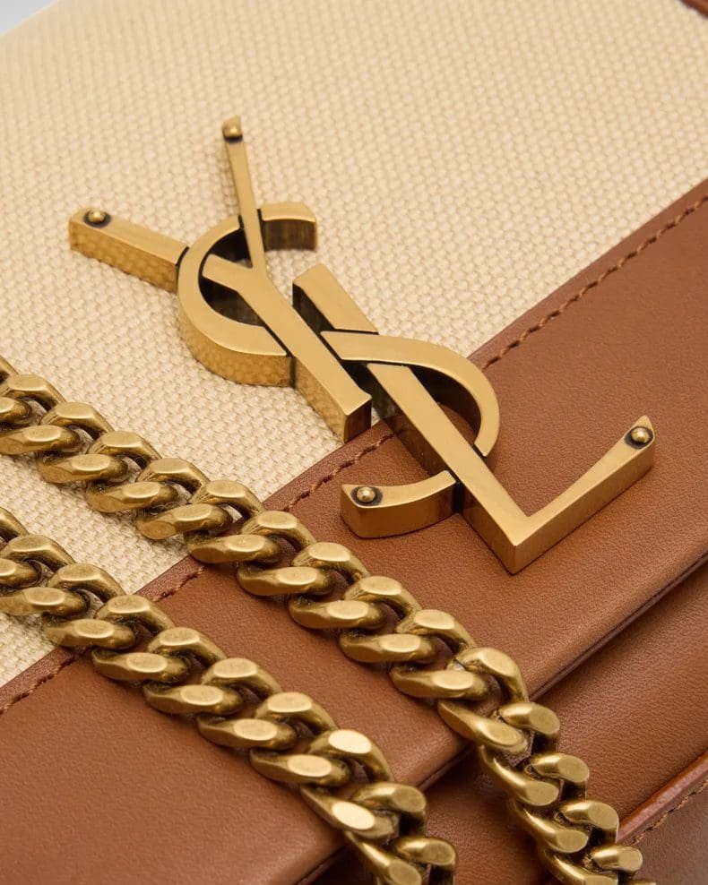 Saint Laurent Kate Small YSL Wallet on Chain in Linen and Leather