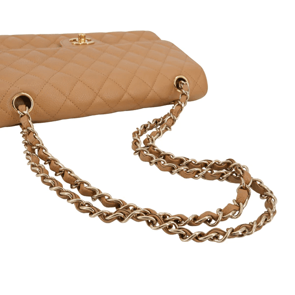 CHANEL Dark Beige Caviar Medium Classic Double Flap Bag