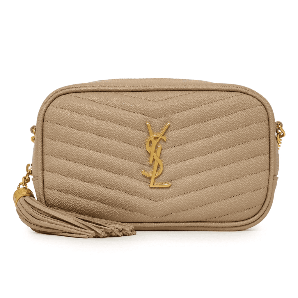 Saint Laurent Calfskin Matelasse Monogram Lou Camera Bag Dark Beige