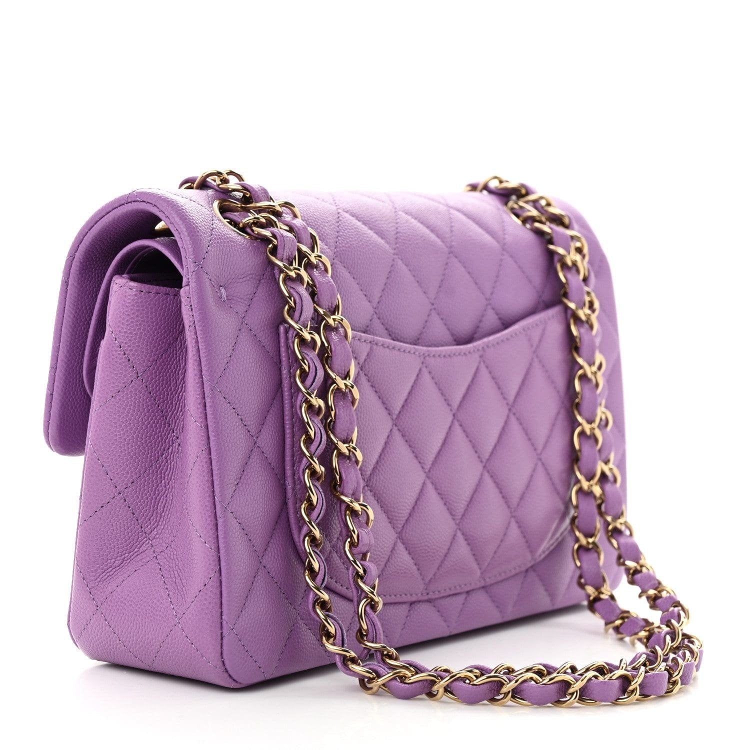 CHANEL Caviar Quilted Small Double Flap Purple